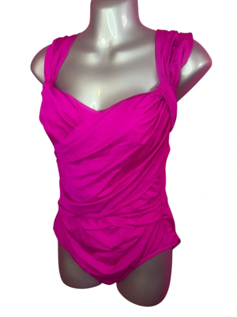 Badgley Mischka Fuschia One-Piece Ruched Swimsuit - Picture 2 of 7